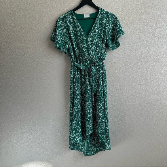 Sienna Sky Green White Polka Dot Vneck Faux Wrap Dress Dress Women’s Size Small - Picture 13 of 13